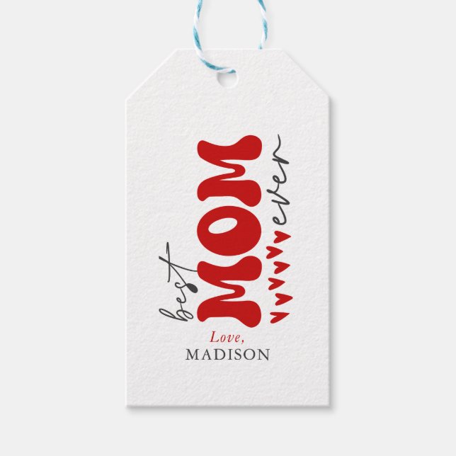 Red Grått Cute Best Mamma någonsin Presentetikett (Framsidan)