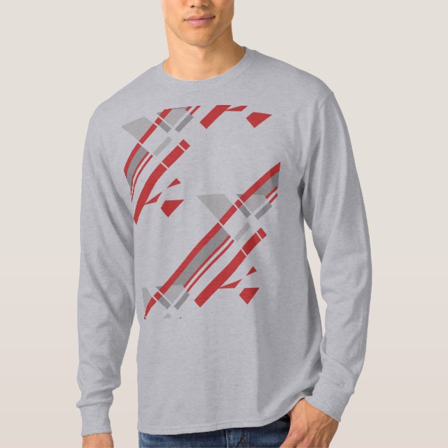 Red Grått Diagonal Shapes Southwest Abstrakt T Shirt (Framsida)