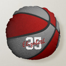 Red grått färg-pojkar basketbollsrum rund kudde