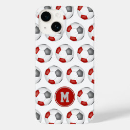 Red grått-fotbollar mönster monogrammade