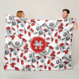 Red grått-fotbollar mönster monogrammade fleecefilt