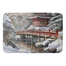 Red Grått Japansk Pagoda Soribashi Winter Badrumsmatta