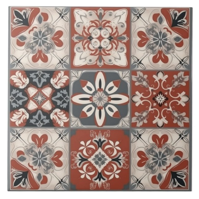 Red & Grått Mediterranean Ceramic Tile Kakelplatta (Framsidan)