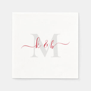 Red & Grått Monogram Swash Script White Cocktail Pappersservett