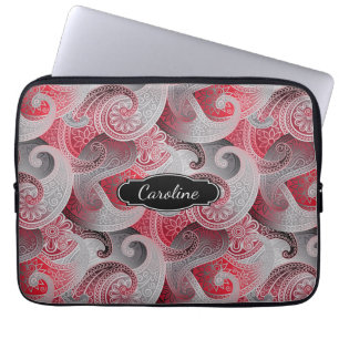 Red Grått och Black Paisley Mönster med Monogram Laptop Sleeve