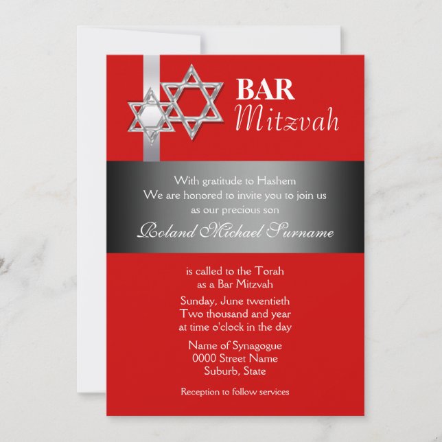 Red grått pub mitzvah firande inbjudningar (Framsida)