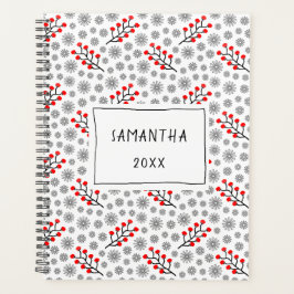 Red Grått Scandinavian Blommönster Planner