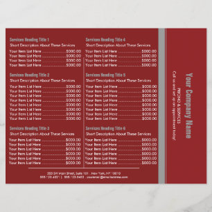 Red Grått Simple Gräns Pris List 6 Reklamblad