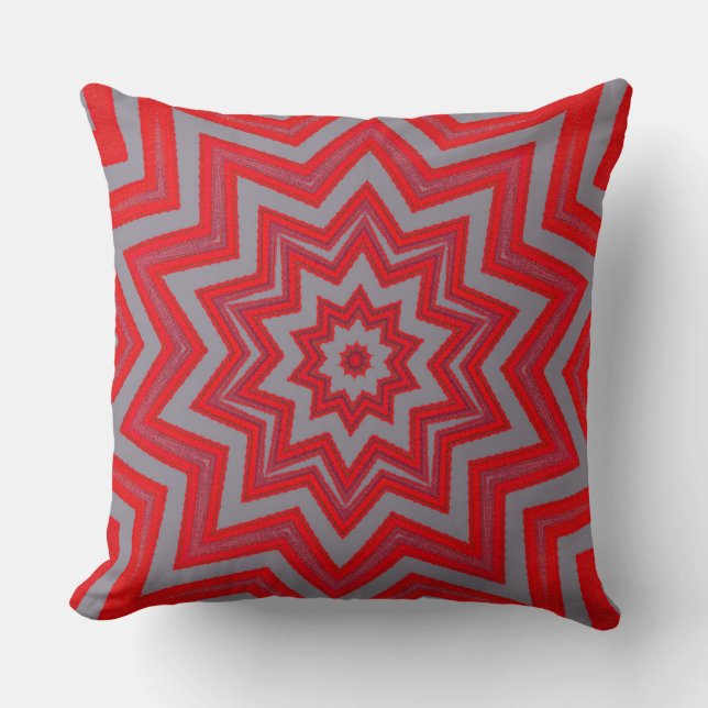 Red Grått Stars Geometric Cotton Mönster Pillow Kudde (Framsida)
