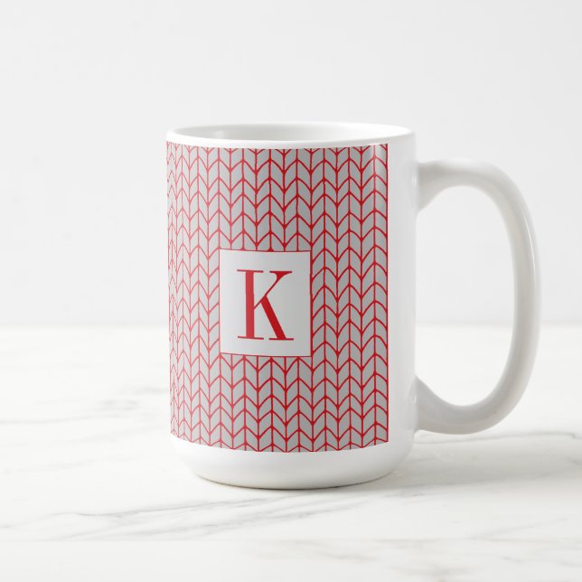 RED GRÅTT STICKA Tall White Mugg + Initial (Höger)