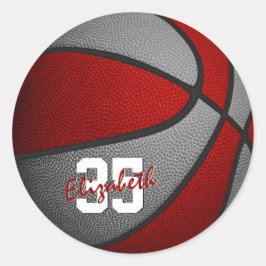 Red grått-tjejer basketball Team färg Runt Klistermärke