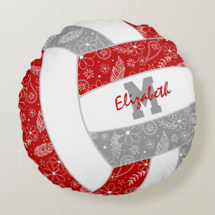 Red grått-tjejer boho-fjädrar mönster volleyball rund kudde