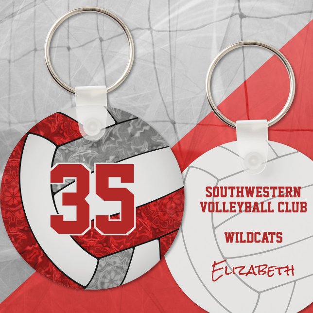 Red grått volleyball keychain w school mascot namn nyckelring (Skapare uppladdad)
