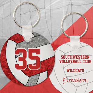 Red grått volleyball keychain w school mascot namn nyckelring