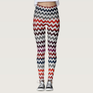 Red Grått White Chevron Modern Leather Leggings