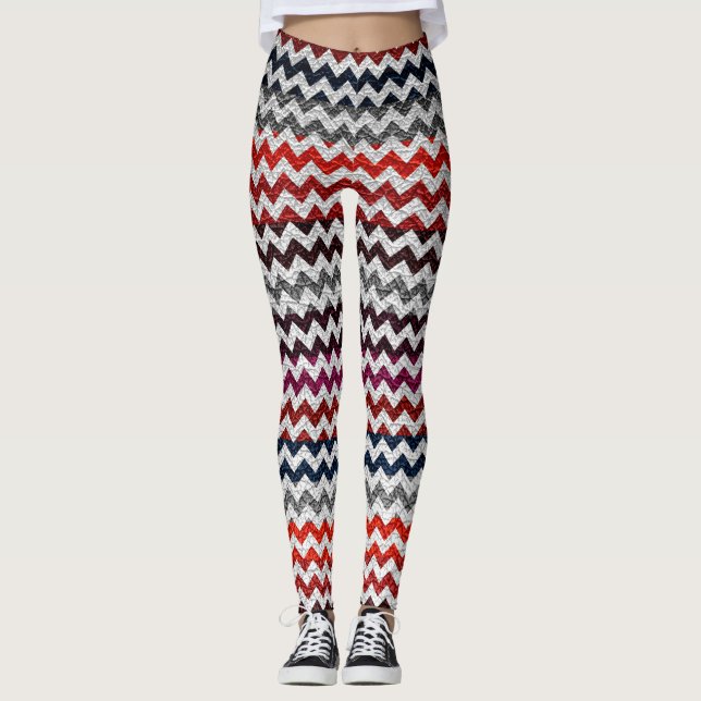 Red Grått White Chevron Modern Leather Leggings (Framsida)