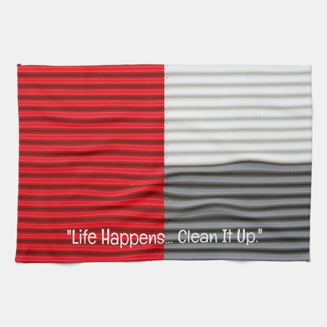 Red Grått White Graphic Kitchen Towel Kökshandduk (Horisontell)