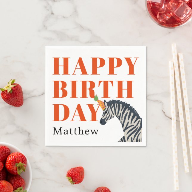 Red Grattis på födelsedagen Party Animal Zebra med Pappersservett (Insitu)