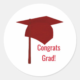 Red Gratulerar Grad Studentmössa Tassel Stickers Runt Klistermärke
