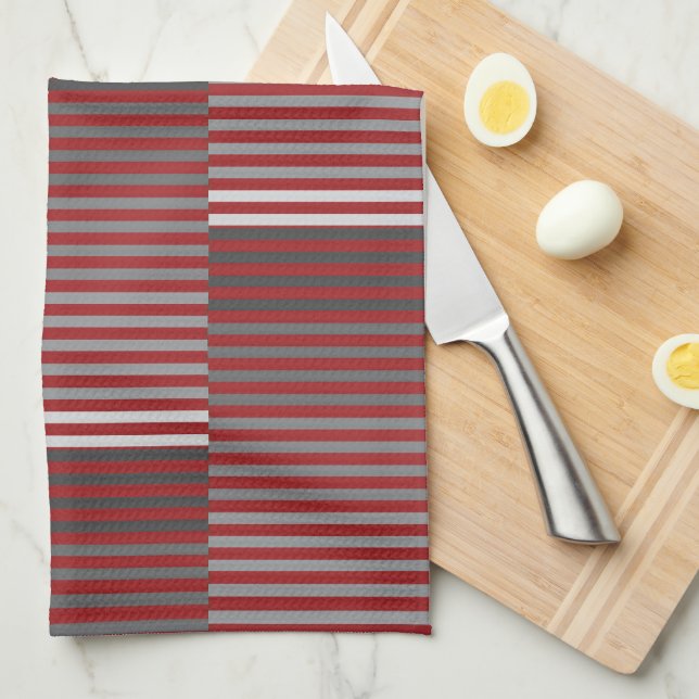 Red, Gray, Black, White Stripes Kökshandduk (Vikt i Fjärdedel)