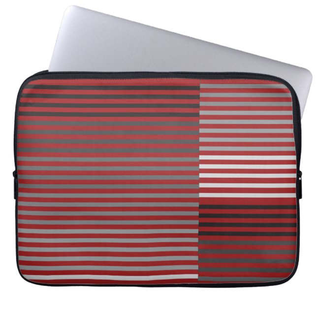 Red, Gray, Black, White Stripes Laptop Fodral (Framsidan)