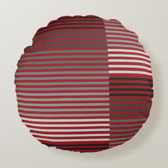 Red, Gray, Black, White Stripes Rund Kudde (Framsidan)