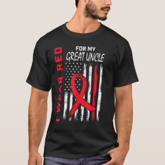 Red Great Uncle Heart Disease Awareness Flag Match T Shirt