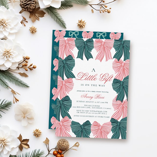Red & Gree Bow/Ribbon Coquette Baby Shower Inbjudningar (Skapare uppladdad)