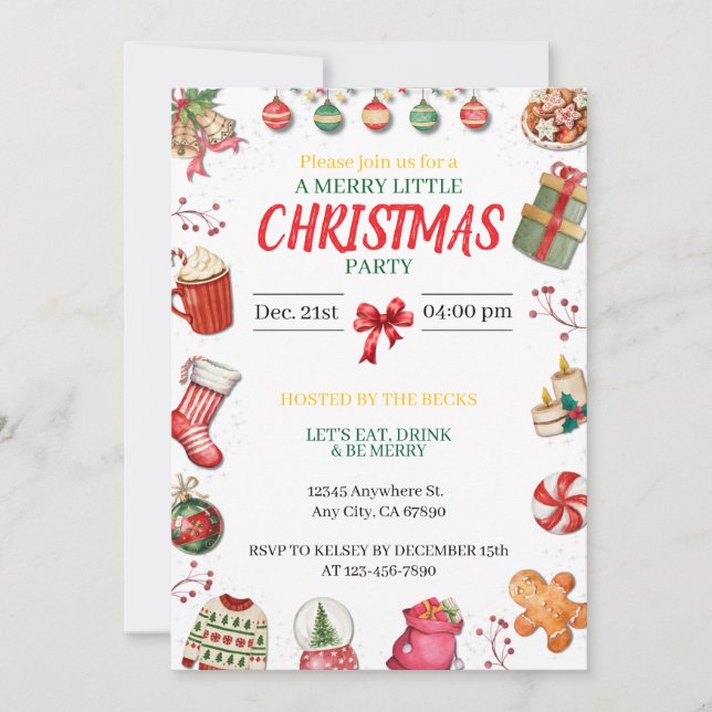 Red, Green and Gold Christmas Invitation Inbjudningar (Framsida)