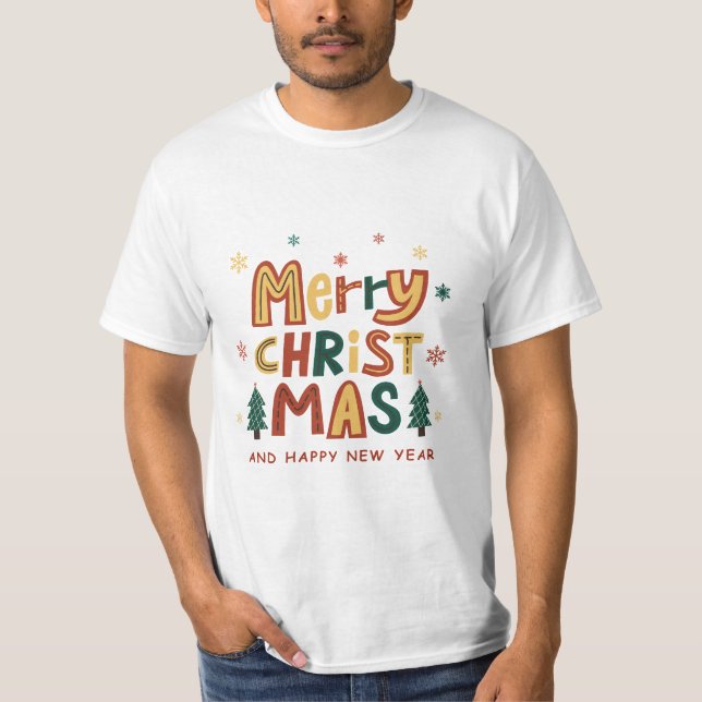 Red, Green and Yellow Illustrative Christmas  T Shirt (Framsida)