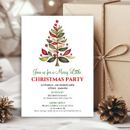 Red green artistic Christmas tree dinner invites Inbjudningar