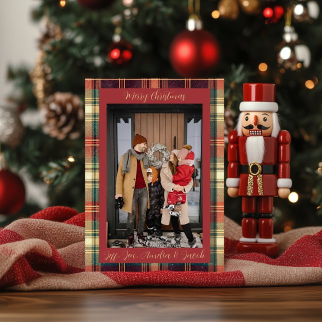 Red Green Blue Tartan Christmas Photo Card Julkort (Skapare uppladdad)