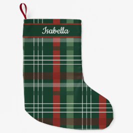Red & Green Buffalo Plaid Personalized Liten Julstrumpa