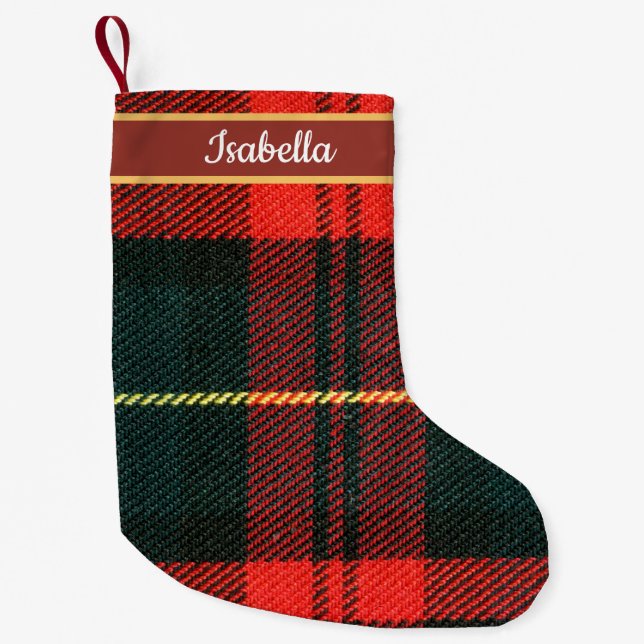 Red & Green Buffalo Plaid Personalized  Liten Julstrumpa (Framsidan)