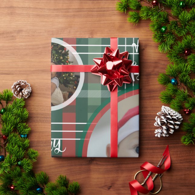 Red & Green Buffalo Plaid Personalized Xmas Wrap Presentpapper (Julgåva)
