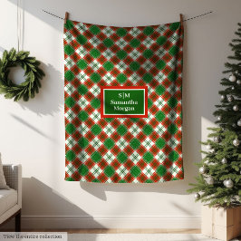 Red Green Checkered Blanket Custom Name Cozy Art Fleecefilt