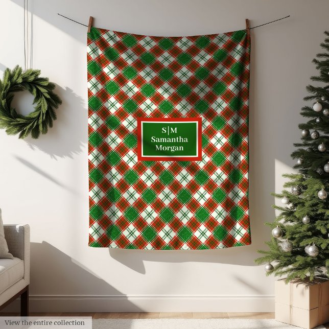 Red Green Checkered Blanket Custom Name Cozy Art Fleecefilt (Red Green Checkered Blanket Custom Name Cozy Art)