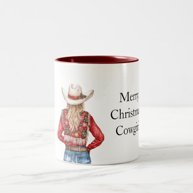 Red Green Christmas Cowgirl Blond Två-Tonad Mugg (Center)