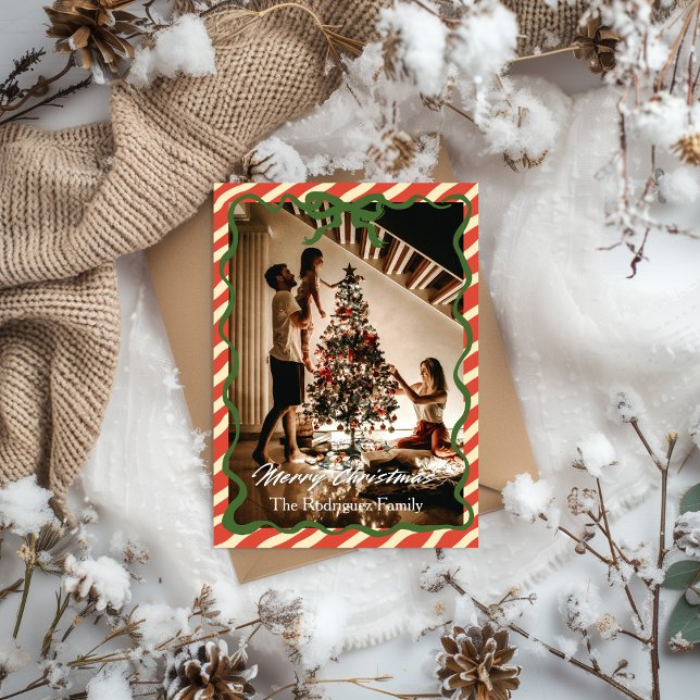 Red Green Christmas Family Photo Greeting Card Inbjudningar (Skapare uppladdad)