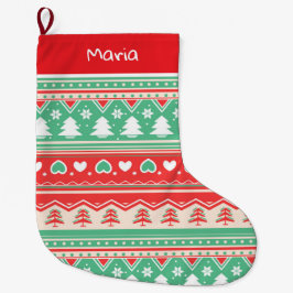 Red & Green Christmas Tree Love  - Festive Holiday Stor Julstrumpa