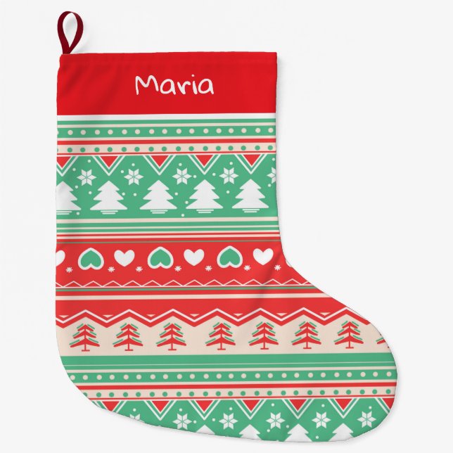 Red & Green Christmas Tree Love  - Festive Holiday Stor Julstrumpa (Framsidan)