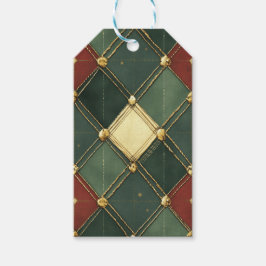 RED GREEN CREAM GOLD HOLIDAY DIAMOND PATTERN PRESENTETIKETT