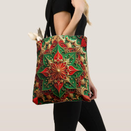 Red Green Decorative Christmas Holiday Tote Bag Tygkasse