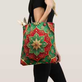 Red Green Decorative Christmas Holiday Tote Bag Tygkasse