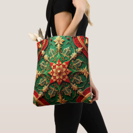 Red Green Decorative Christmas Holiday Tote Bag Tygkasse