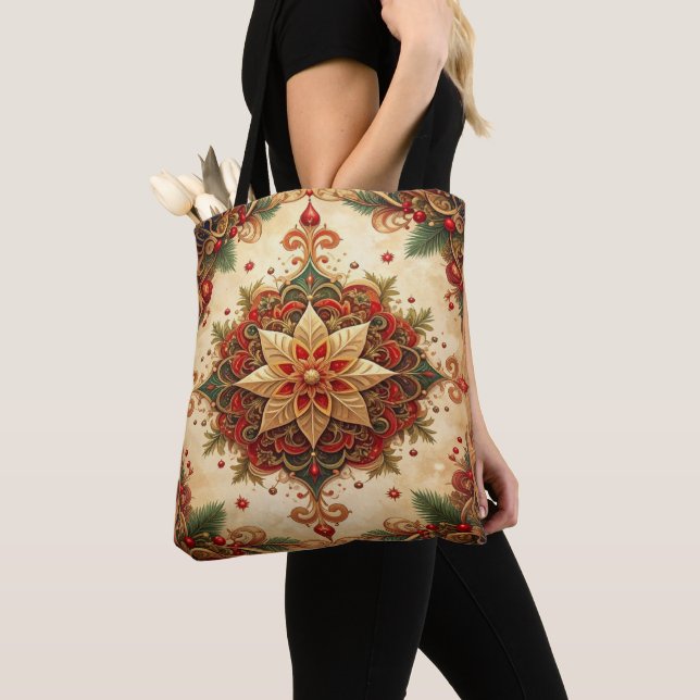 Red Green Decorative Christmas Holiday Tote Bag Tygkasse (Närbild)