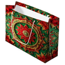 Red Green Decorative Holiday Gift Bag