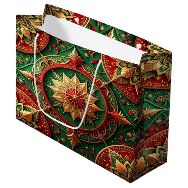 Red Green Decorative Holiday Gift Bag (Framsidan Vinklad)