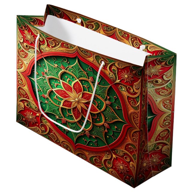 Red Green Decorative Holiday Gift Bag (Framsidan Vinklad)