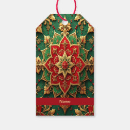 Red Green Decorative Holiday Gift Tag Presentetikett
